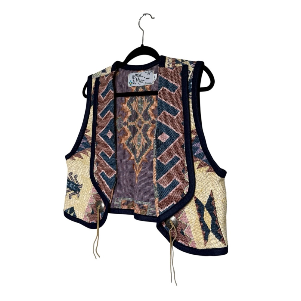 Vintage Handmade Cotton Western Tapestry Vest Open Southwestern Rodeo Unique - Picture 2 of 9